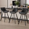 iooHug Black Bar Stools Set of 6, 26 Inch Counter Height Bar Stools with Diamond Quilted Back, PU Leather Non-Swivel Kitchen Island Stools, 350 LBS