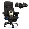 iooHug Big and Tall PU Leather Office Chair with Footrest, High Back Executive Computer Desk Chair, 165° Reclining Boss Chair with Silicone Wheels, Heavy Duty 400 lbs, Black