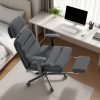 iooHug Cross Legged Office Chair with Footrest & 4D Flip-up Armrests, Criss Cross Home Desk Chair, Ergonomic Recliner with Lumbar Pillow, Corduroy Executive Chair with Adjustable Headrest, Black