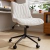 "iooHug Small PU Leather Office Chair, Armless Desk Chair with Wheels, Height Adjustable Task Chair, Swivel Rolling Vanity Chair, Space Saving Computer Chair for Home Office & Study, White