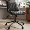 "iooHug Small PU Leather Office Chair, Armless Desk Chair with Wheels, Height Adjustable Task Chair, Swivel Rolling Vanity Chair, Space Saving Computer Chair for Home Office & Study, Black