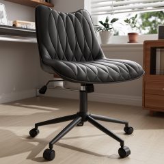 "iooHug Small PU Leather Office Chair, Armless Desk Chair with Wheels, Height Adjustable Task Chair, Swivel Rolling Vanity Chair, Space Saving Computer Chair for Home Office & Study, Black