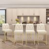iooHug Set of 4 White Bar Stools, 24"" Counter Height Bar Stools, PU Leather Kitchen Island Stools with Back and Gold Footrest, Modern Bar Chairs for Dining Room or Home Bar