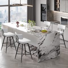 iooHug 24" Swivel Counter Height Bar Stools, Set of 4 PU Leather Bar Stool with Metal Legs and Footrest for for Kitchen Island or Home Bar, White