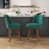 iooHug Set of 2 Swivel Counter Height Bar Stools, 24" Velvet Counter Height Chairs with Wood Legs and Footrest, Upholstered Kitchen Stools, 300LBS Capacity, Green