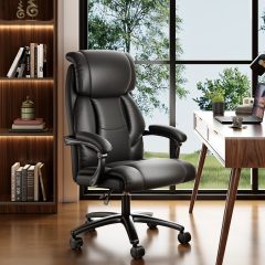 iooHug Reclining Executive Office Chair, Big and Tall Desk Chair with Wide Seat, High Back Ergonomic Computer Chair, Heavy Duty Faux Leather Recliner for Home Office, 400lbs, Black