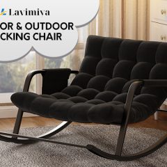 iooHug Grand patio Outdoor Rocking Chair, Oversized Papasan Rocking Chair 400 lbs, Modern Cozy Lounge Rocker Chair with Cushion for Balcony Porch, Patio, Living Room, Bedroom, Garden, Black