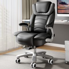 iooHug Big and Tall Office Chair 400lbs, Ergonomic Desk Chair with Lumbar Support, Flip-Up Arms, Faux Leather High Back Computer Chair for Home Office, Black