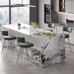 iooHug 24" Swivel Counter Height Bar Stools, Set of 4 PU Leather Bar Stool with Metal Legs and Footrest for for Kitchen Island or Home Bar, Black